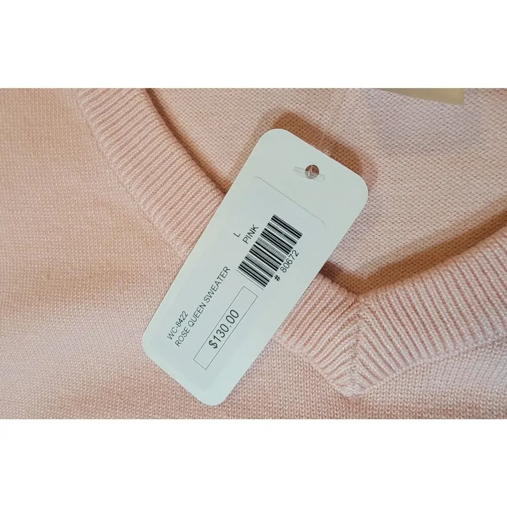 Queen of Sparkles NWT Rose Queen Sequin Wine Light Pink Sweater L - Picture 3 of 5